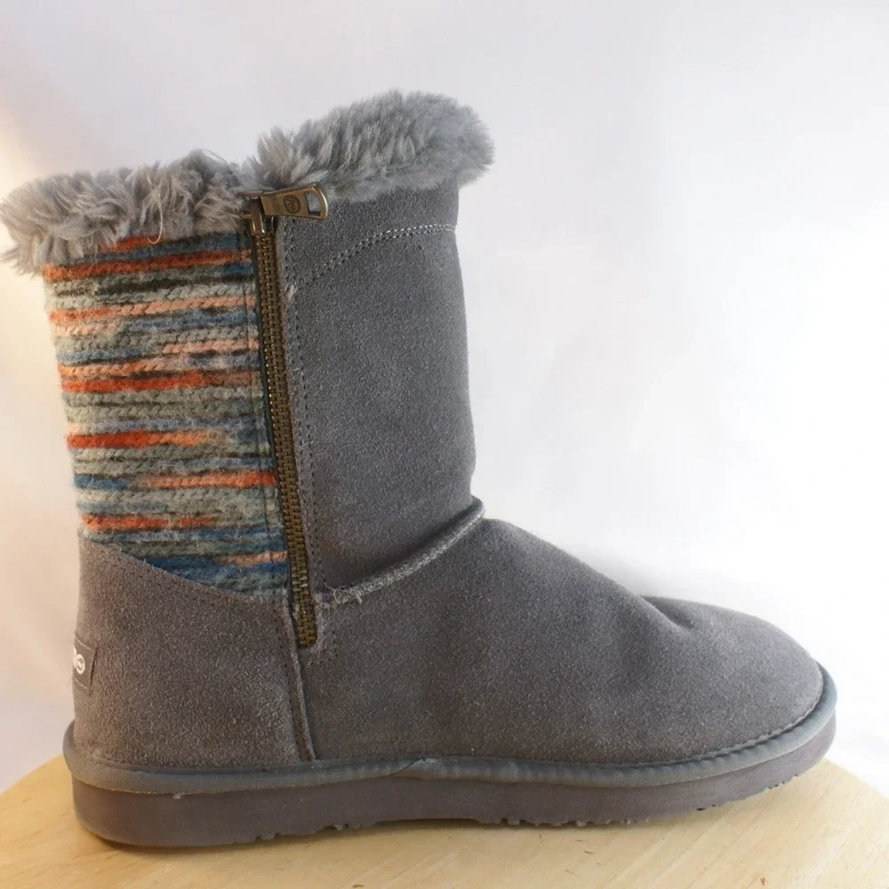 Lamo Willow Grey Suede Knit Back Faux Fur Lined Boots MU20110QV Womens 10